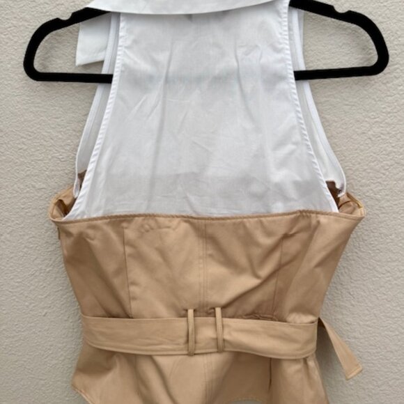 Zara Contrast Halter Top in tan and white with a belt. Sz L NWT - Picture 3 of 4